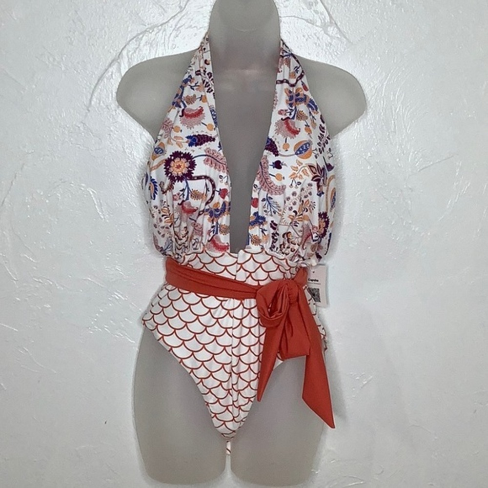 Cupshe Plunge halter belted one piece swimsuit size XXL NWT
